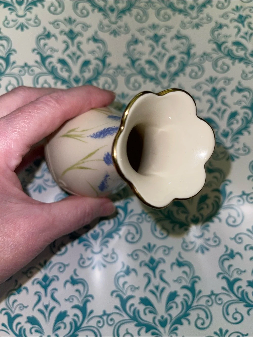 LENOX 5” Elegant Cream Floral Porcelain Bud Vase with Blue Accents